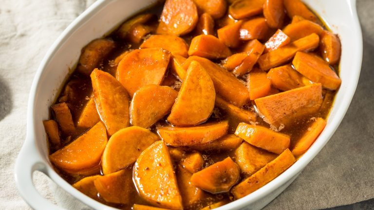 Sweet Potatoes Enhanced by a Sticky Ginger Ale Glaze