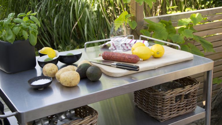 Transforming a Stainless Steel Cart into an Outdoor Kitchen Station